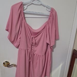 Pink Off-Shoulder Tie-Front Shirt